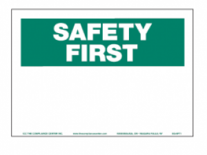 Safety First OSHA Header Sign, Custom Text